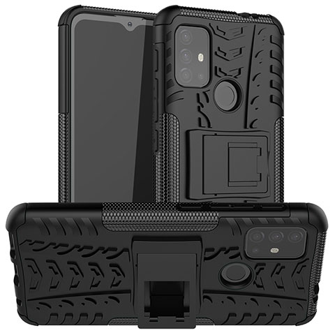 Silikon Hülle Handyhülle und Kunststoff Schutzhülle Hartschalen Tasche mit Ständer A01 für Motorola Moto G30 Schwarz
