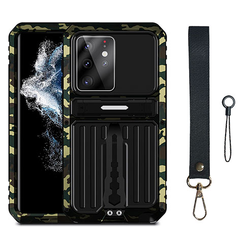 Silikon Hülle Handyhülle und Kunststoff Schutzhülle Hartschalen Tasche mit Ständer A01 für Samsung Galaxy S21 Ultra 5G Plusfarbig