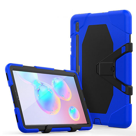 Silikon Hülle Handyhülle und Kunststoff Schutzhülle Hartschalen Tasche mit Ständer A01 für Samsung Galaxy Tab S6 10.5 SM-T860 Blau