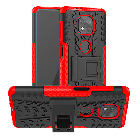 Silikon Hülle Handyhülle und Kunststoff Schutzhülle Hartschalen Tasche mit Ständer A03 für Motorola Moto G Power (2021) Rot
