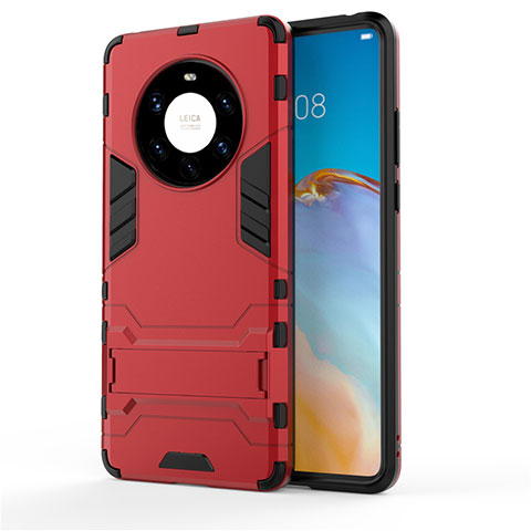 Silikon Hülle Handyhülle und Kunststoff Schutzhülle Hartschalen Tasche mit Ständer für Huawei Mate 40 Pro+ Plus Rot