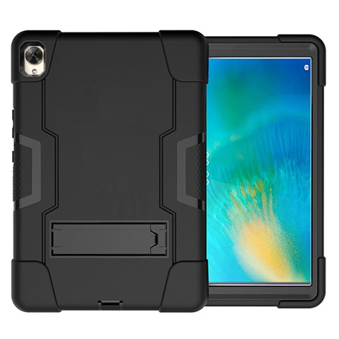 Silikon Hülle Handyhülle und Kunststoff Schutzhülle Hartschalen Tasche mit Ständer für Huawei MatePad 10.8 Schwarz