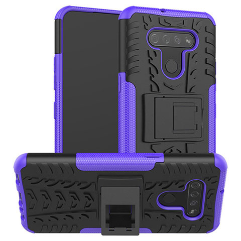 Silikon Hülle Handyhülle und Kunststoff Schutzhülle Hartschalen Tasche mit Ständer für LG K51 Violett