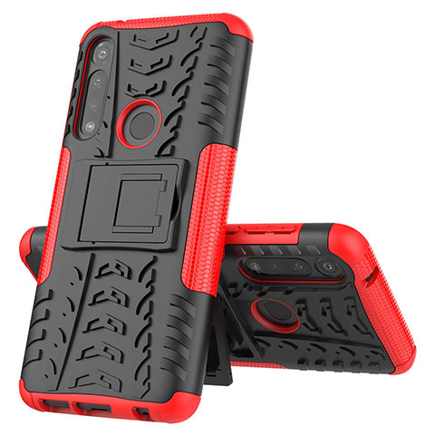 Silikon Hülle Handyhülle und Kunststoff Schutzhülle Hartschalen Tasche mit Ständer für Motorola Moto G Power Rot