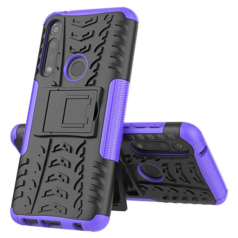 Silikon Hülle Handyhülle und Kunststoff Schutzhülle Hartschalen Tasche mit Ständer für Motorola Moto G Power Violett