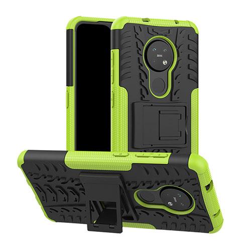 Silikon Hülle Handyhülle und Kunststoff Schutzhülle Hartschalen Tasche mit Ständer für Nokia 7.2 Grün
