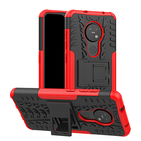 Silikon Hülle Handyhülle und Kunststoff Schutzhülle Hartschalen Tasche mit Ständer für Nokia 7.2 Rot