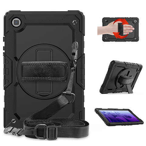 Silikon Hülle Handyhülle und Kunststoff Schutzhülle Hartschalen Tasche mit Ständer für Samsung Galaxy Tab A7 4G 10.4 SM-T505 Schwarz