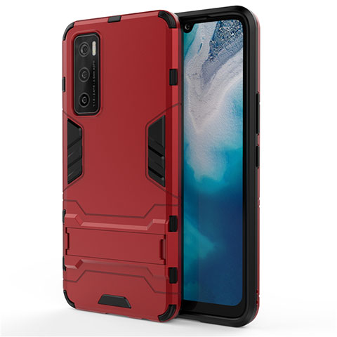Silikon Hülle Handyhülle und Kunststoff Schutzhülle Hartschalen Tasche mit Ständer für Vivo Y70 (2020) Rot