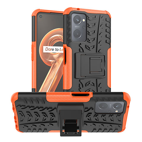 Silikon Hülle Handyhülle und Kunststoff Schutzhülle Hartschalen Tasche mit Ständer JX1 für Realme 9i 4G Orange