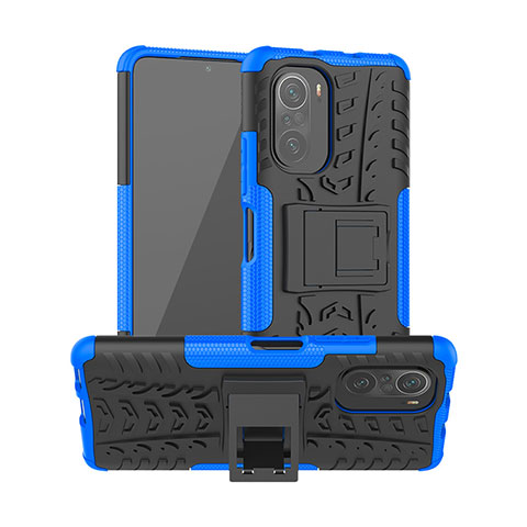 Silikon Hülle Handyhülle und Kunststoff Schutzhülle Hartschalen Tasche mit Ständer JX1 für Xiaomi Mi 11X Pro 5G Blau