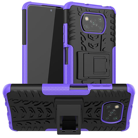 Silikon Hülle Handyhülle und Kunststoff Schutzhülle Hartschalen Tasche mit Ständer JX1 für Xiaomi Poco X3 Violett