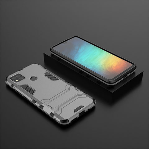 Silikon Hülle Handyhülle und Kunststoff Schutzhülle Hartschalen Tasche mit Ständer KC1 für Xiaomi Redmi 9 India Grau