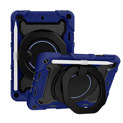 Silikon Hülle Handyhülle und Kunststoff Schutzhülle Hartschalen Tasche mit Ständer L03 für Apple iPad Mini 4 Blau
