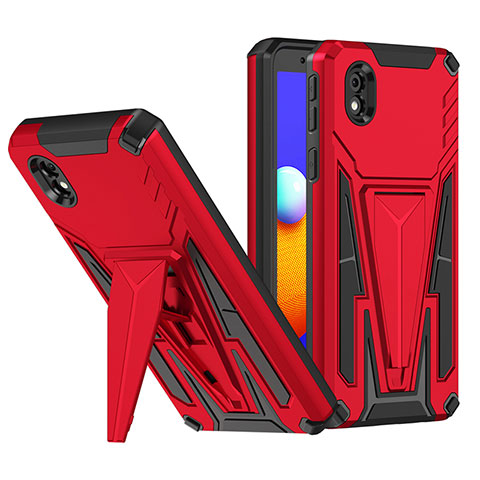 Silikon Hülle Handyhülle und Kunststoff Schutzhülle Hartschalen Tasche mit Ständer MQ1 für Samsung Galaxy A01 Core Rot