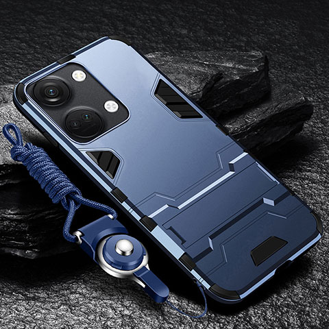 Silikon Hülle Handyhülle und Kunststoff Schutzhülle Hartschalen Tasche mit Ständer R01 für OnePlus Ace 2V 5G Blau