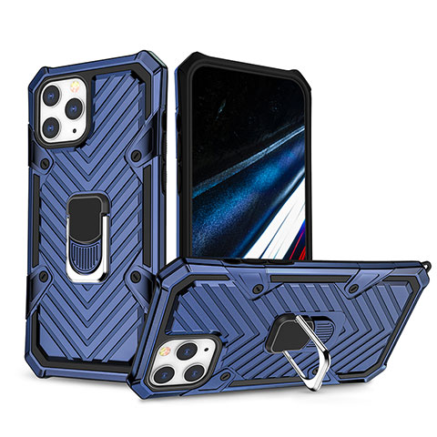 Silikon Hülle Handyhülle und Kunststoff Schutzhülle Hartschalen Tasche mit Ständer YF1 für Apple iPhone 13 Pro Max Blau