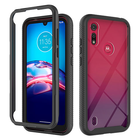 Silikon Hülle Handyhülle und Kunststoff Schutzhülle Hartschalen Tasche Vorder und Rückseite 360 Grad Ganzkörper für Motorola Moto E6s (2020) Schwarz