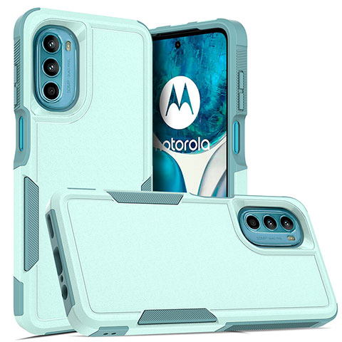 Silikon Hülle Handyhülle und Kunststoff Schutzhülle Hartschalen Tasche Vorder und Rückseite 360 Grad Ganzkörper MQ1 für Motorola MOTO G52 Cyan