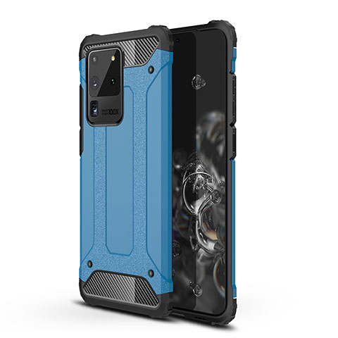 Silikon Hülle Handyhülle und Kunststoff Schutzhülle Hartschalen Tasche WL1 für Samsung Galaxy S20 Ultra Blau