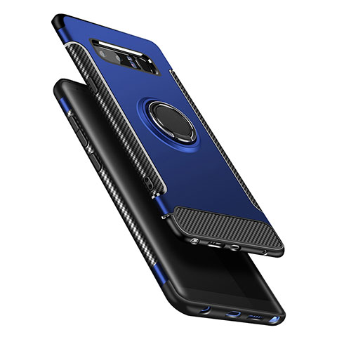 Silikon Hülle Handyhülle und Kunststoff Schutzhülle mit Fingerring Ständer A01 für Samsung Galaxy Note 8 Duos N950F Blau