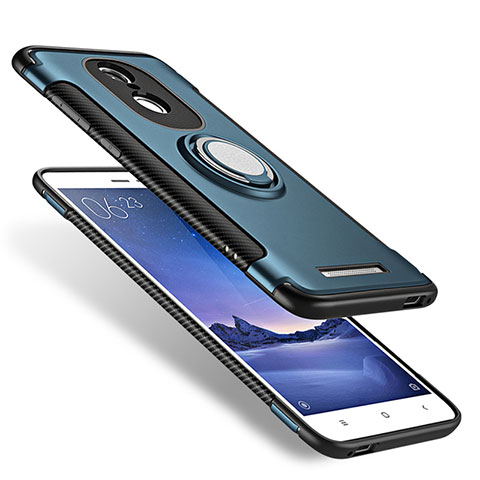 Silikon Hülle Handyhülle und Kunststoff Schutzhülle mit Fingerring Ständer für Xiaomi Redmi Note 3 Pro Blau