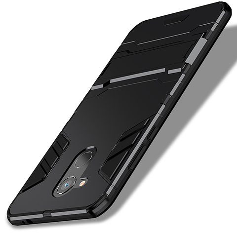 Silikon Hülle Handyhülle und Kunststoff Schutzhülle mit Ständer für Huawei Honor V9 Play Schwarz