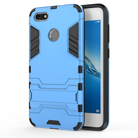 Silikon Hülle Handyhülle und Kunststoff Schutzhülle mit Ständer für Huawei Y6 Pro (2017) Blau