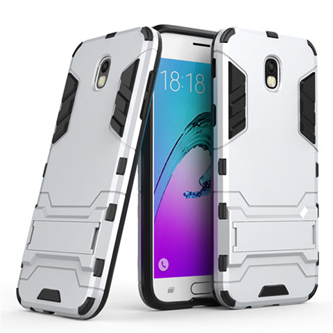 Silikon Hülle Handyhülle und Kunststoff Schutzhülle mit Ständer für Samsung Galaxy J5 (2017) Duos J530F Weiß