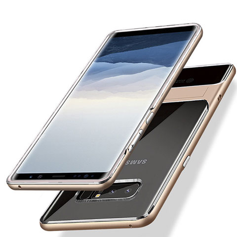 Silikon Hülle Handyhülle und Kunststoff Schutzhülle mit Ständer für Samsung Galaxy Note 8 Duos N950F Gold