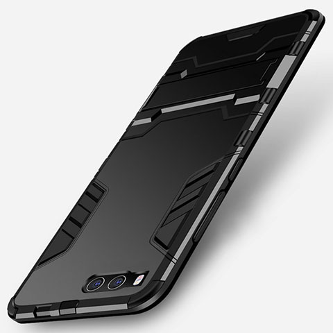 Silikon Hülle Handyhülle und Kunststoff Schutzhülle mit Ständer für Xiaomi Mi Note 3 Schwarz