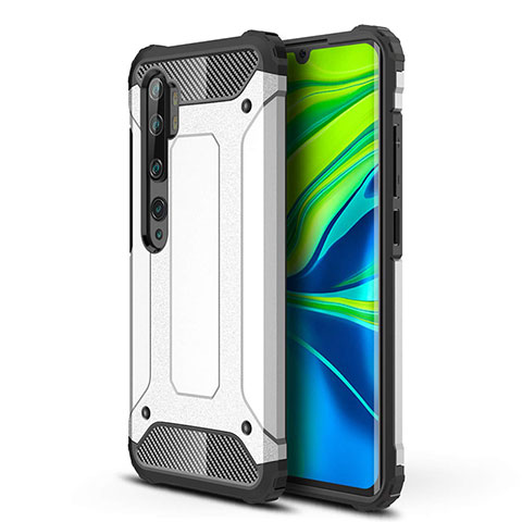 Silikon Hülle Handyhülle und Kunststoff Schutzhülle Tasche für Xiaomi Mi Note 10 Pro Weiß