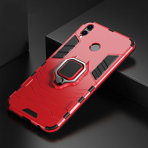 Silikon Hülle Handyhülle und Kunststoff Schutzhülle Tasche mit Fingerring Ständer für Huawei P Smart (2019) Rot