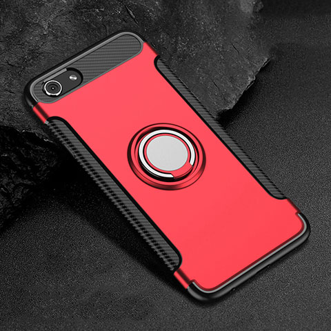 Silikon Hülle Handyhülle und Kunststoff Schutzhülle Tasche mit Fingerring Ständer für Oppo A3 Rot