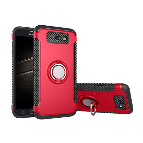 Silikon Hülle Handyhülle und Kunststoff Schutzhülle Tasche mit Fingerring Ständer für Samsung Galaxy J5 (2017) Version Americaine Rot