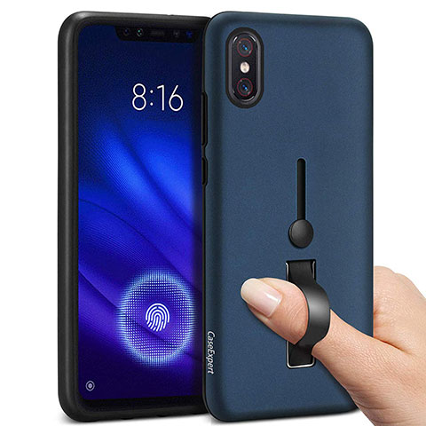 Silikon Hülle Handyhülle und Kunststoff Schutzhülle Tasche mit Fingerring Ständer für Xiaomi Mi 8 Pro Global Version Blau
