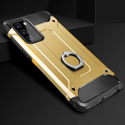 Silikon Hülle Handyhülle und Kunststoff Schutzhülle Tasche mit Fingerring Ständer N01 für Samsung Galaxy Note 20 5G Gold