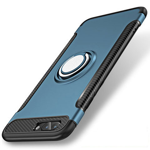 Silikon Hülle Handyhülle und Kunststoff Schutzhülle Tasche mit Fingerring Ständer S01 für Apple iPhone 8 Plus Blau