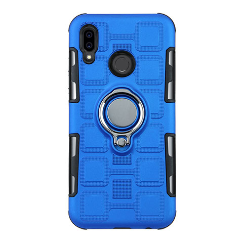 Silikon Hülle Handyhülle und Kunststoff Schutzhülle Tasche mit Fingerring Ständer S01 für Huawei Nova 3e Blau