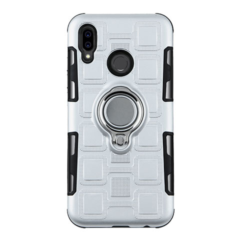Silikon Hülle Handyhülle und Kunststoff Schutzhülle Tasche mit Fingerring Ständer S01 für Huawei Nova 3e Weiß