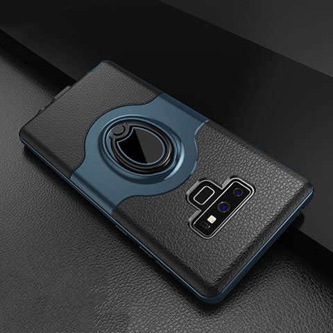 Silikon Hülle Handyhülle und Kunststoff Schutzhülle Tasche mit Fingerring Ständer S01 für Samsung Galaxy Note 9 Blau