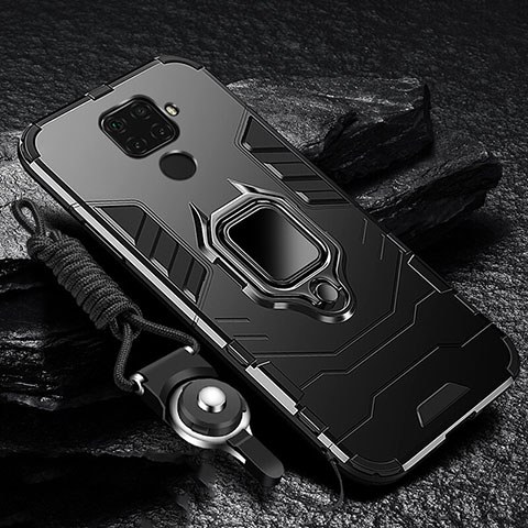 Silikon Hülle Handyhülle und Kunststoff Schutzhülle Tasche mit Magnetisch Fingerring Ständer für Huawei Mate 30 Lite Schwarz