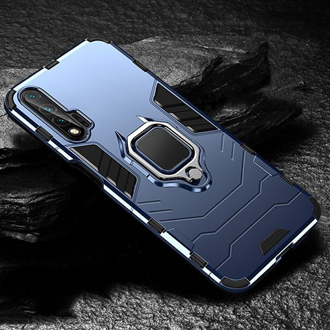 Silikon Hülle Handyhülle und Kunststoff Schutzhülle Tasche mit Magnetisch Fingerring Ständer für Huawei Nova 6 5G Blau