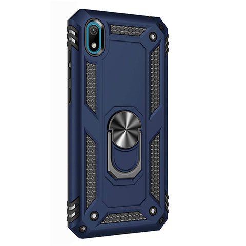 Silikon Hülle Handyhülle und Kunststoff Schutzhülle Tasche mit Magnetisch Fingerring Ständer für Huawei Y5 (2019) Blau