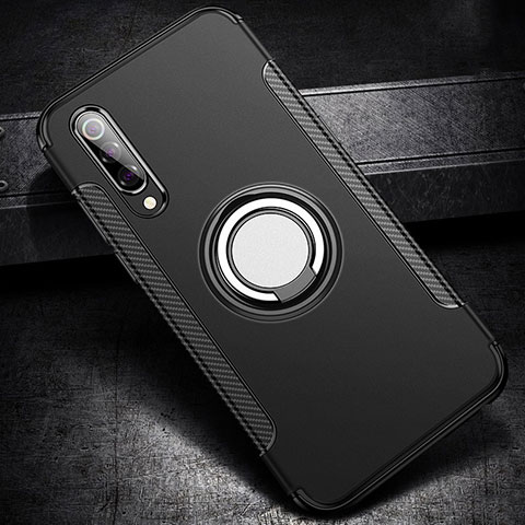 Silikon Hülle Handyhülle und Kunststoff Schutzhülle Tasche mit Magnetisch Fingerring Ständer für Xiaomi Mi 9 Pro Schwarz