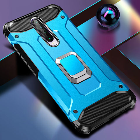 Silikon Hülle Handyhülle und Kunststoff Schutzhülle Tasche mit Magnetisch Fingerring Ständer für Xiaomi Redmi K30i 5G Hellblau