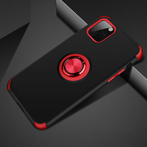 Silikon Hülle Handyhülle und Kunststoff Schutzhülle Tasche mit Magnetisch Fingerring Ständer R01 für Apple iPhone 11 Pro Max Rot und Schwarz