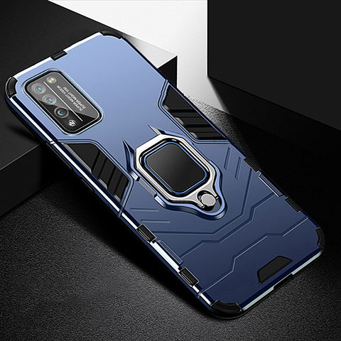 Silikon Hülle Handyhülle und Kunststoff Schutzhülle Tasche mit Magnetisch Fingerring Ständer R01 für Huawei Honor 30 Lite 5G Blau