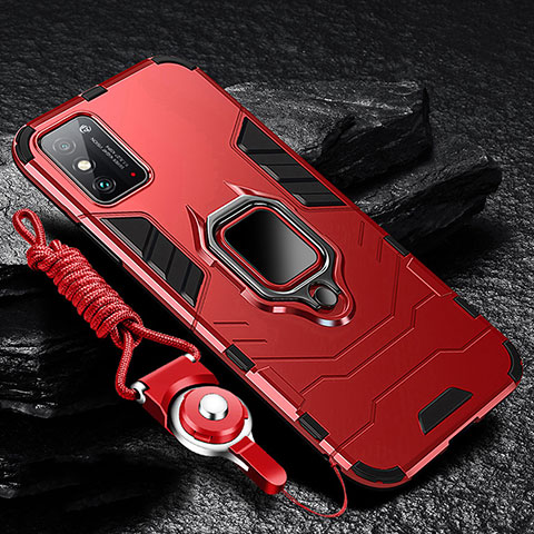 Silikon Hülle Handyhülle und Kunststoff Schutzhülle Tasche mit Magnetisch Fingerring Ständer R01 für Huawei Honor X10 Max 5G Rot