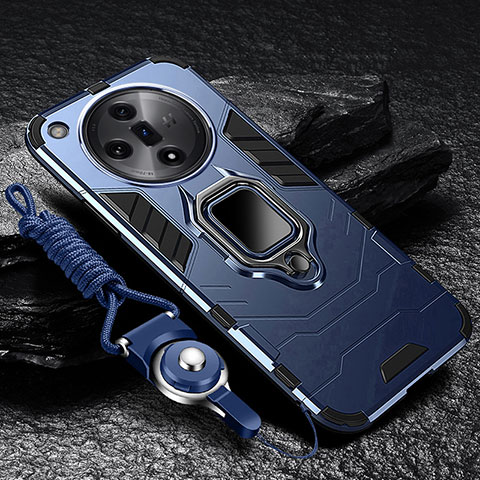 Silikon Hülle Handyhülle und Kunststoff Schutzhülle Tasche mit Magnetisch Fingerring Ständer R01 für Oppo Find X7 5G Blau